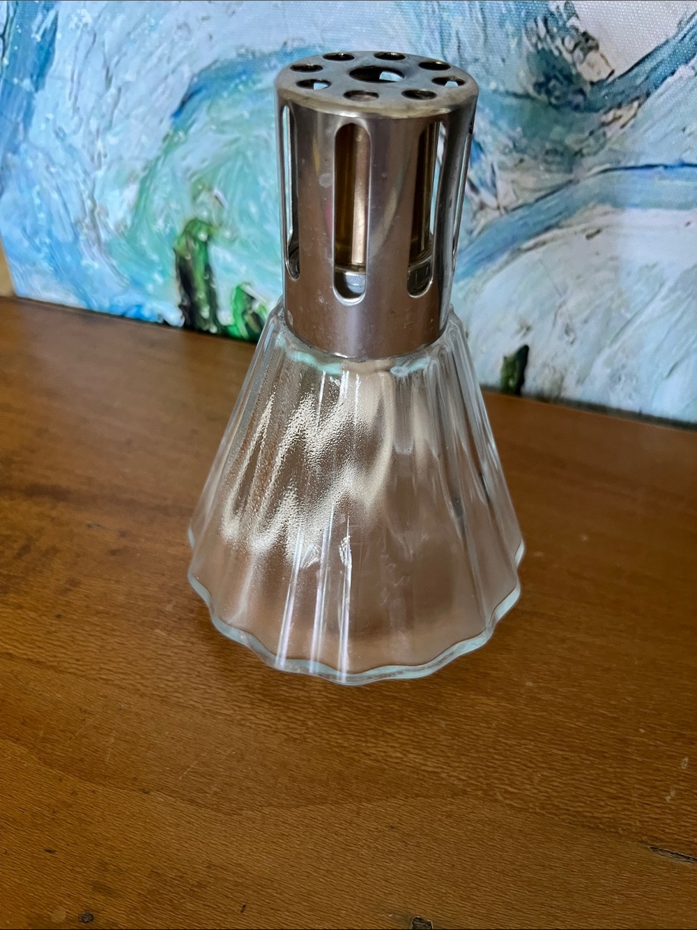 Vintage Lampe Berge Clear Glass Scented Oil Lamp w/ White Wick Lambe Berge Paris